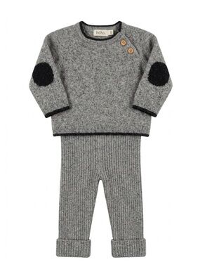 Gray Knit Kids Matching Set with Black Elbow Patches